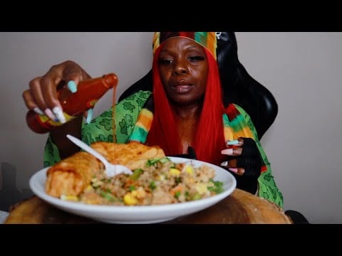 Veggie Rolls With Fried Rice And Chit Chat ASMR Eating Sounds