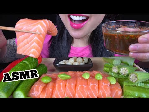 ASMR SALMON SASHIMI + SPICY THAI DIPPING SAUCE + FRESH VEGGIES (EATING SOUNDS) NO TALKING | SAS-ASMR