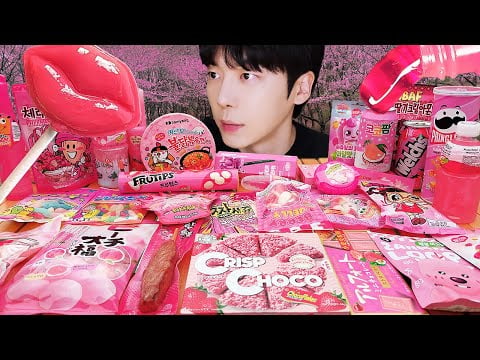 ASMR MUKBANG | 편의점 꿀젤리 핑크 디저트 먹방 불닭 딸기맛 초콜릿 & PINK DESSERT HONEY JELLY CANDY
