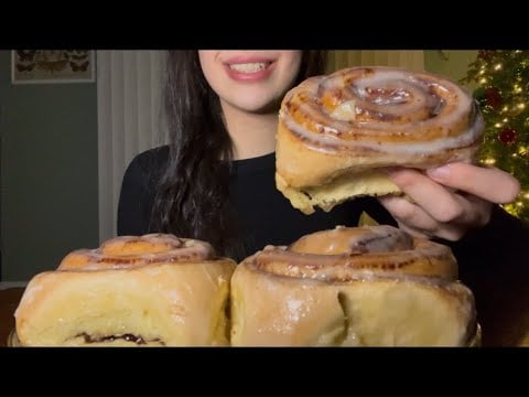 ASMR HUGE WARM CINNAMON ROLLS EATING