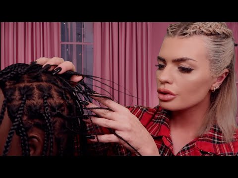 ASMR playing with your box braids & oiling your itchy scalp 💜 (hair play roleplay)