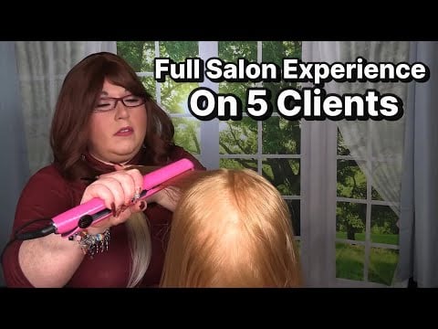 ASMR Full Salon Experience on 5 Clients (Wet Haircut, Straightening, Styling) Hair Salon Roleplay