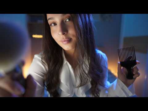 ASMR Face Touching, Hair Brushing & Combing🌙 [ASMR for Stress Relief]