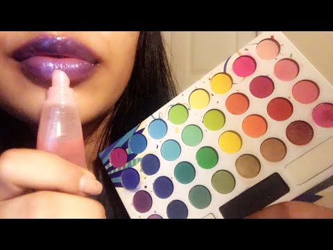 ASMR~ Lipstick with eyeshadow tutorial 😍 (lipgloss sounds+mouth sounds)