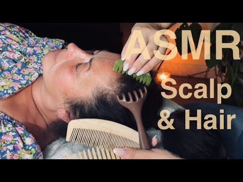 ASMR Scalp Scratching, Hair Combing & Massage on Real Person (No Talking, Wooden & Jade Tools)