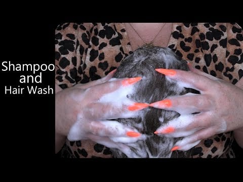 ASMR Shampoo and Hair Wash (Long Nails, Scalp Scratching, Scalp Massage, Water, Hair Brushing)