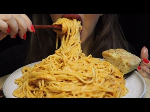 CREAMY SPAGHETTI TOMATO CHEESY PASTA (SPAGHETTI ROSA) FOCCACIA MUKBANG #asmr #pasta #spaghetti #food