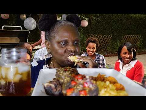 Homemade Basil Garlic Beef Ribs Candy Yams Baked Macaroni And Cheese ASMR Eating Sounds
