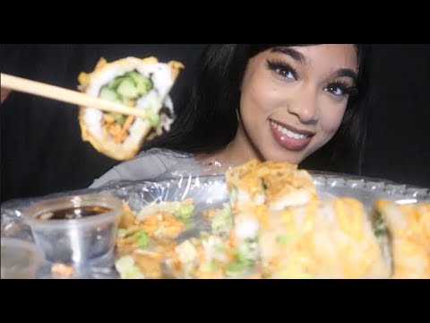 ASMR MUKBANG| BIG CRUNCHY SUSHI ROLLS