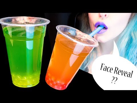 ASMR: Green Apple & Peach Boba Bubble Tea | Face Reveal Talk! ~ Relaxing Drinking Sounds [V] 😻