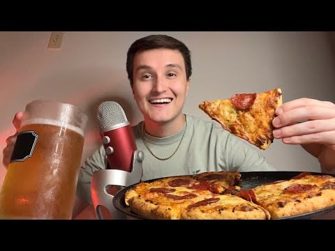 ASMR BIG Pepperoni Pizza & Beer Mukbang 🍕🍻 (eating sounds)