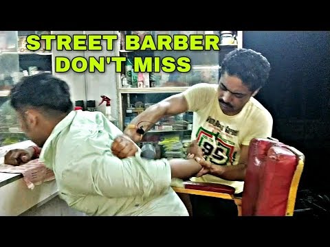 Powerful head massage therapy by Indian street barber with Neck cracking ASMR