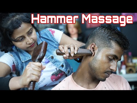 She Doing ASMR Massage With Hammer | Wooden Hammer ASMR Massage By Barber Girl Chaitali | Tok Sen