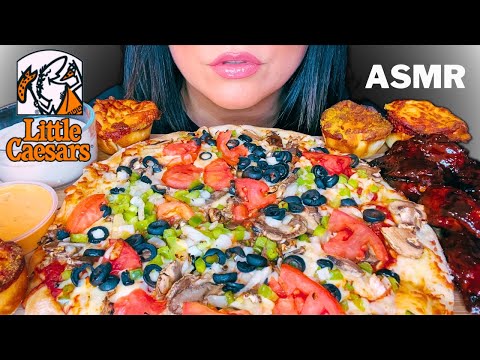 ASMR LITTLE CAESARS PIZZA, WINGS & NEW mac & cheese crazy puffs MUKBANG