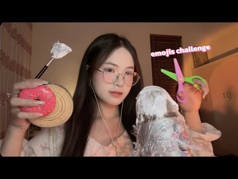 Honq•Asmr|| Emojis challenge 🍓🪵🌸(🐞+🦋)✂️🍩🫧