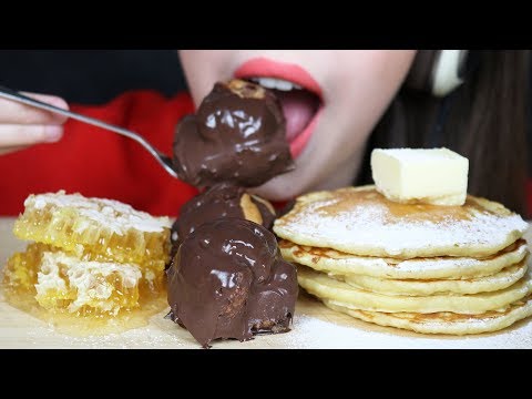 ASMR PANCAKES, CHOCOLATE PROFITEROLES & RAW HONEYCOMB (SOFT & STICKY Eating Sounds) No Talking