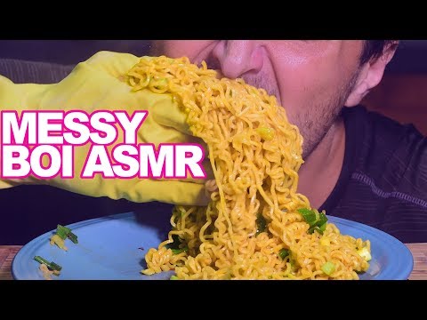 ASMR MESSY BOI SPICY GARLIC RAMEN ( SLOPPY EATING SOUNDS ) | Nomnomsammieboy