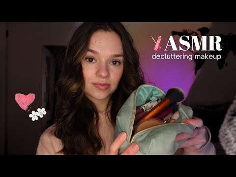 ASMR declutter my makeup with me part 2 | whisper ramble and makeup sounds