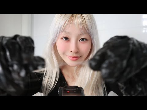 ASMR Satisfying sound - extremely sticky glue and foam(With Gloves）
