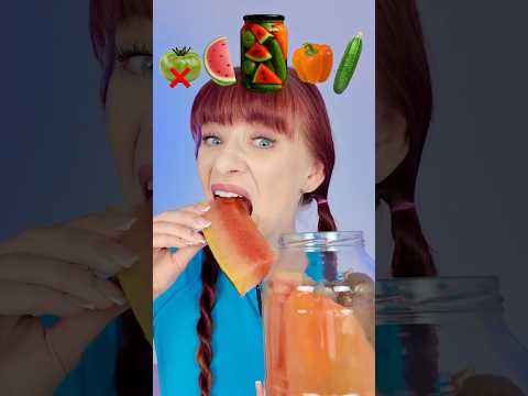 ASMR Emoji Eating Challenge Canned Watermelon, pickles  #mukbang #eatingsounds