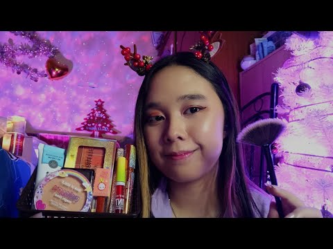 ASMR Doing your Christmas holiday Makeup 💄🎄💜 Layered Sounds - ASMR Indonesia