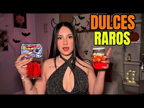 ASMR probando DULCES raros de HALLOWEEN 👻 (cerebros, ojos, colmillos, fresas congeladas) 
