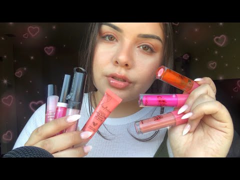 ASMR** LIP GLOSS APPLICATION✨💕🌈 (mouth sounds, lip smacking, lip gloss pumping)