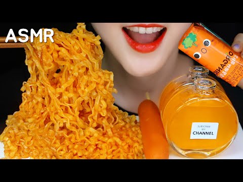 ORANGE FOOD ASMR EDIBLE PERFUME, SAUSAGE ASMR, CARBO BULDAK RAMEN MUKBANG ASMR NO TALKING