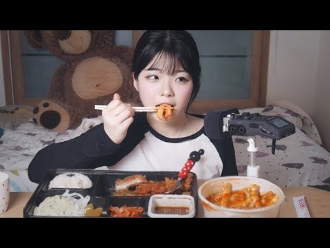 [한국어ASMR] 빠삭한 돈까스와 달달한 치즈떡볶이 이팅사운드│Pork cutlet,Cheese tteokbokki Eating sound│먹방 Mukbang│위스퍼링