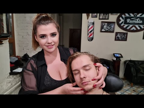 💈LADY BARBER RITA'S HEALING HANDS GIVE HIM a DEEP SLEEP | ASMR HAIR WASH, HEAD, NECK & BACK MASSAGE