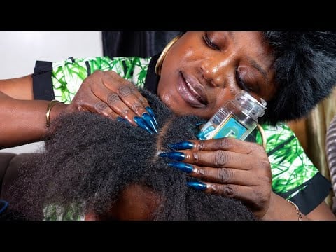 ASMR✨VITAMIN E Long nails Hair parting , Scalp Oilin & Scratching on My Sister | Relaxin + Whisper