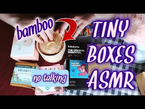 TINY BOXES ASMR 🎁🎍📦 Tapping, Scratching, Tracing 💕 Cardboard, Bamboo, Plastic 🌸 No Talking