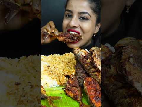 ASMR Eating Spicy Full Fish Curry,Whole Fish Fry,Fried Fish,Rice,Salad Big Bites ASMR Eating Mukbang