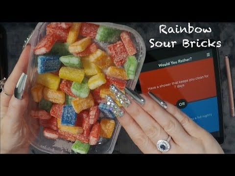 ASMR Gummy Sour Bricks & Would You Rather on iPad | Whispered