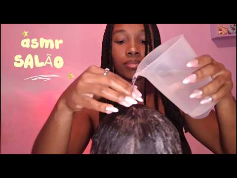 ASMR SALÃO COMPLETO 🫧| Lavando, Hidratando e cortando seu Cabelo Ressecado (Som de água e tesoura)