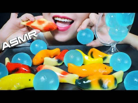 ASMR CARP SHAPED MUNG BEAN CAKE WITH AND WATER JELLY BALL EATING SOUND | LINH-ASMR #linhasmr