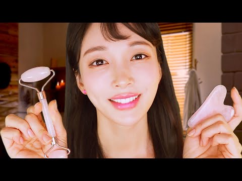 ASMR 포근한 스파 스킨케어🧡 괄사 마사지, 페이스 롤러로 시각 팅글 (후시녹음)