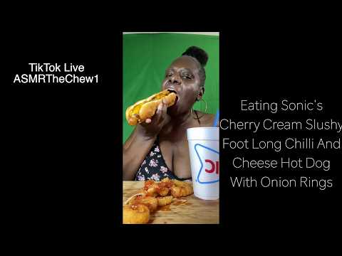 TikTok Live | Cherry Cream Slushy | Eating Chili Cheese Foot Long Onion Rings Chocolate Treat  #14