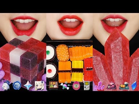 11MINUTES EMOJI EATING ASMR FOR SLEEP, GENSHIN FOOD ASMR, WAX CANDY HONEY JELLY ASMR 💙