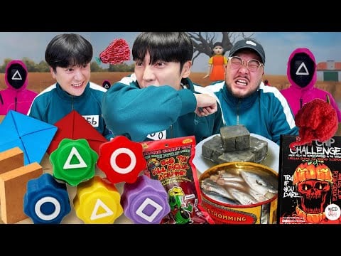 MUKBANG 오징어게임2 세계 최악음식 도전 먹방 SQUID GAME CHALLENGE! (CarolinaReaper, Surströmming, ChamoyPickle)