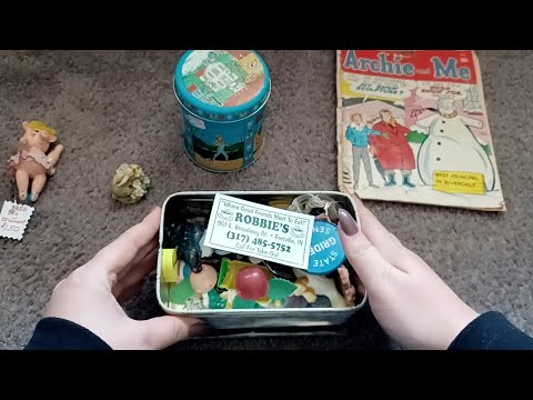 ASMR- Thrift Haul- VINTAGE magnets, tins, magazines, etc (such fun finds)