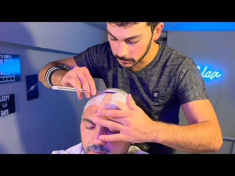 Shaving Long Hair Relaxing Sounds of ASMR Room And Barber Massage