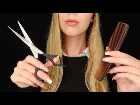 ASMR Haircut Roleplay ( Hairbrushing, combing and scalp massage) No talking