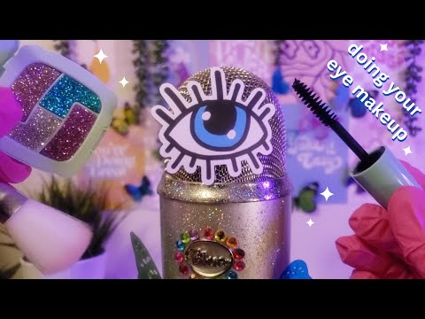 ASMR Doing Your Makeup - Mic Triggers, Stickers on Mic, Mic Brushing, Mascara Pumping, Crinkles