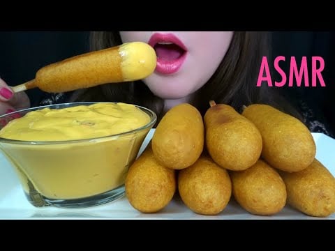 ASMR Spicy Cheesy CORN DOGS - SATISFYING Eating Sounds