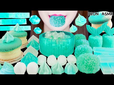 【ASMR】TEAL DESSERTS💚💙 MACAROON,CANDIED MUSCAT,KOHAKUTO RAMUNE MUKBANG 먹방 EATING SOUNDS NO TALKING