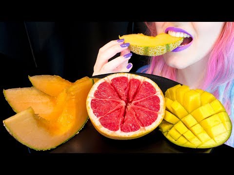 ASMR: Juicy Fruit Platter 🍉 Mango Melon Grapefruit | Fruit Trio ~ Relaxing Eating [No Talking|V] 😻