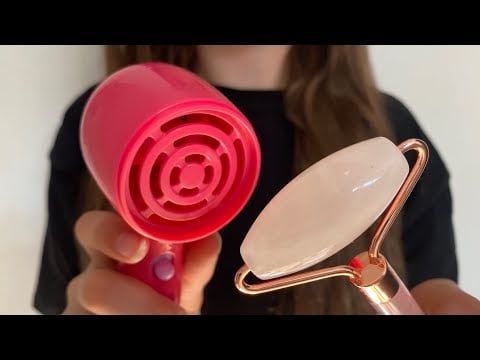 ASMR Brushing your hair + skin care | actual camera touching | blow drying | hair brushing | lo-fi