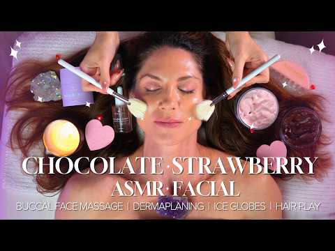 Dermaplaning Facial & Heart Jelly Mask | Strawberry Massage, Chocolate Mask, Crystal Hair Play#asmr