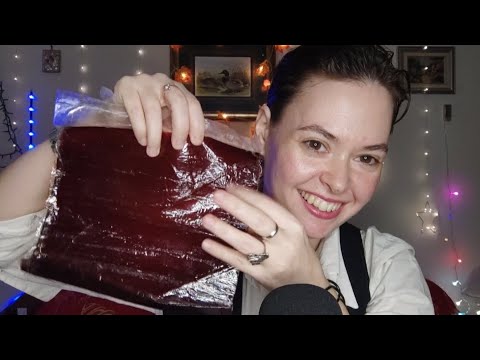 Asmr trying lavashak!!! (whispering, chewing sounds, tapping, unwrapping)